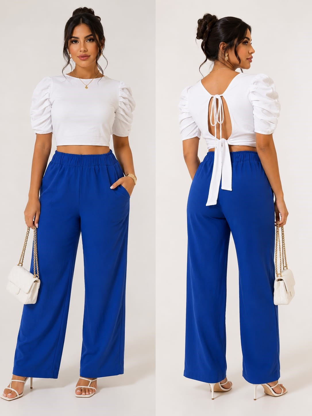 Pantaloneta Con Faja Delante Blusa Con Tachones En Las Mangas