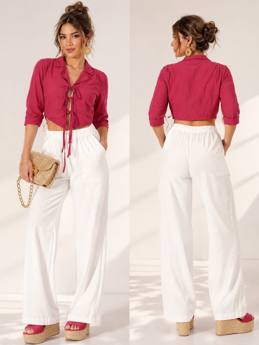 Juego De Pantaloneta Y Blusa De Cuello Con Tirita