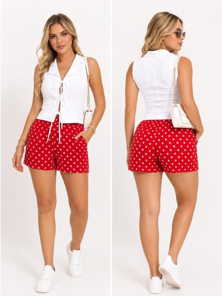 Short Con Faja Blusa De Cuello De Tiras Sin Mangas