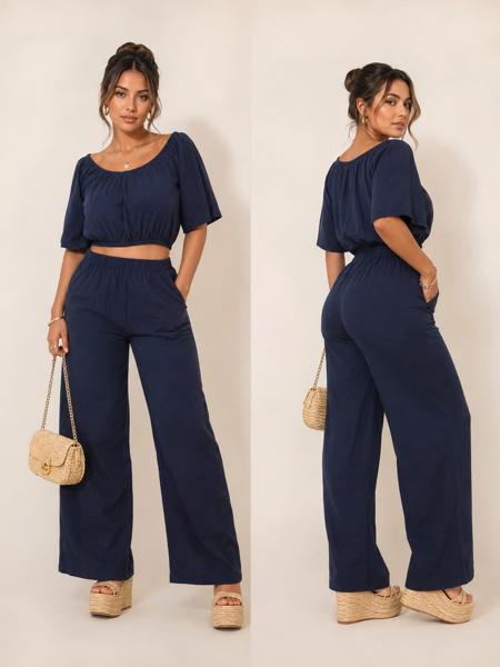Pantaloneta Corte Recto Con Bolsillos Por Fuera Con Blusa Mamita Manga 3/4