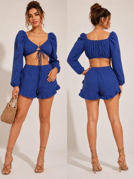 Juego De Short Vuelo Blusa Manga Larga