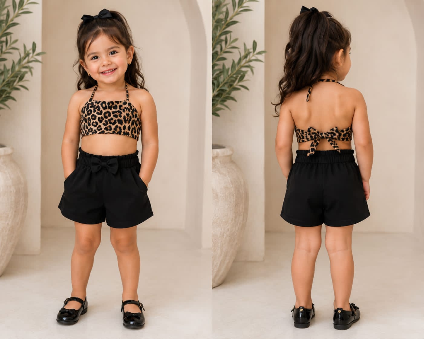 Short Con Bolsillos A Los Lados Blusa De Tirantes Amarrada Atrás