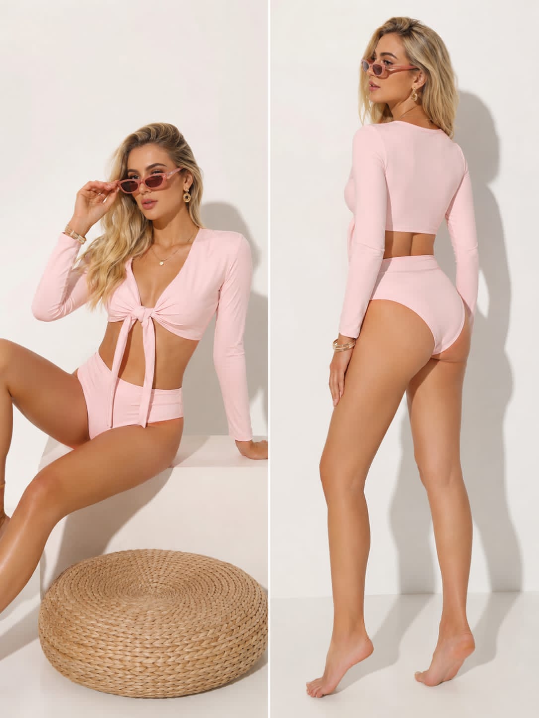 Bikini Manga Larga Cruzado Senos Tiro Alto