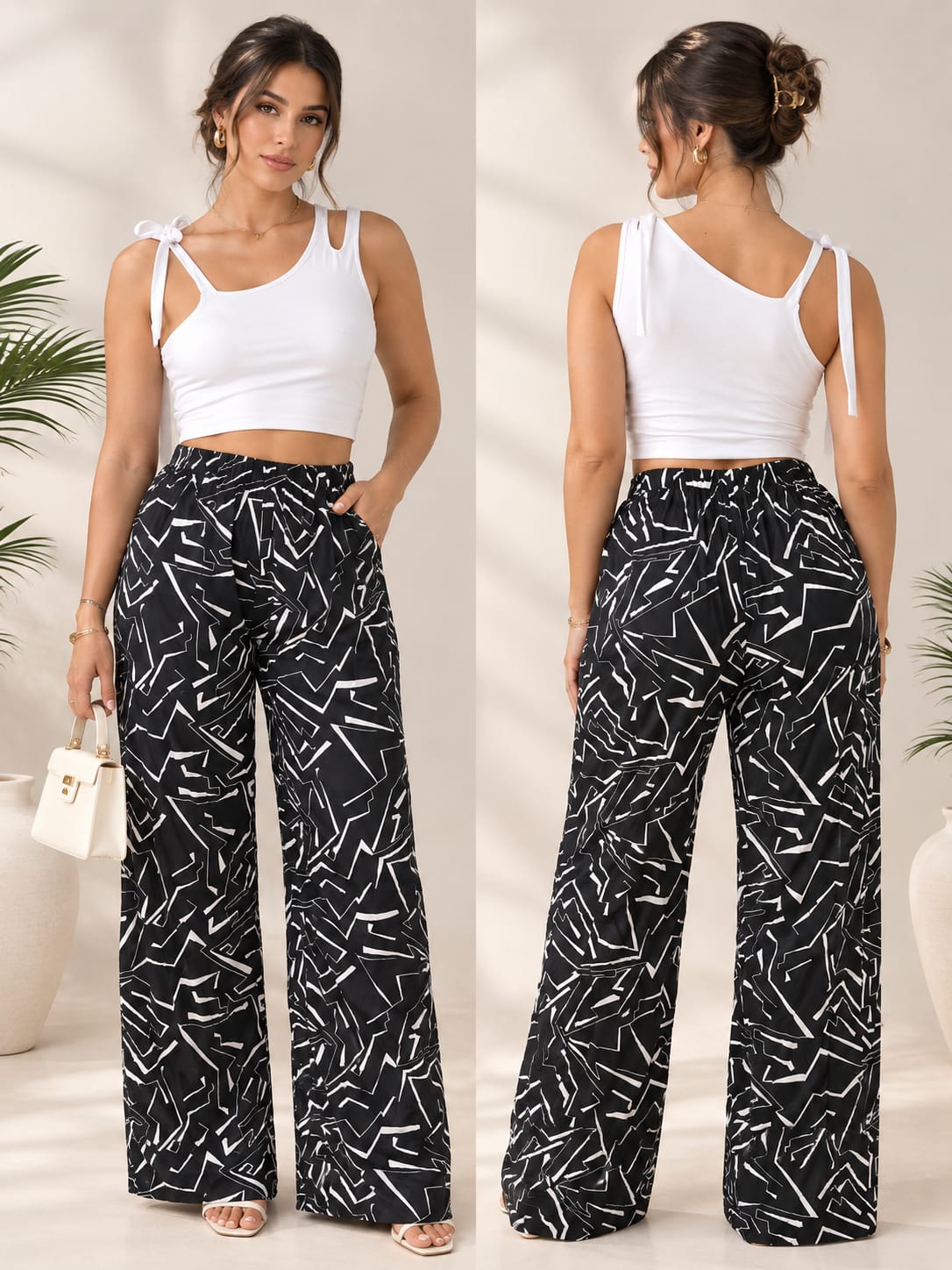 Pantaloneta Corte Recto Blusa De Un Ombro Corta