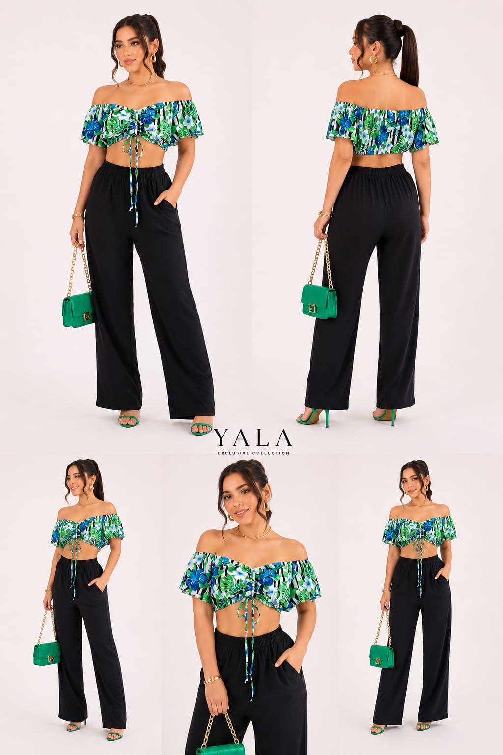 Pantaloneta Ancha Blusa De Manga Globo Tiras Largas