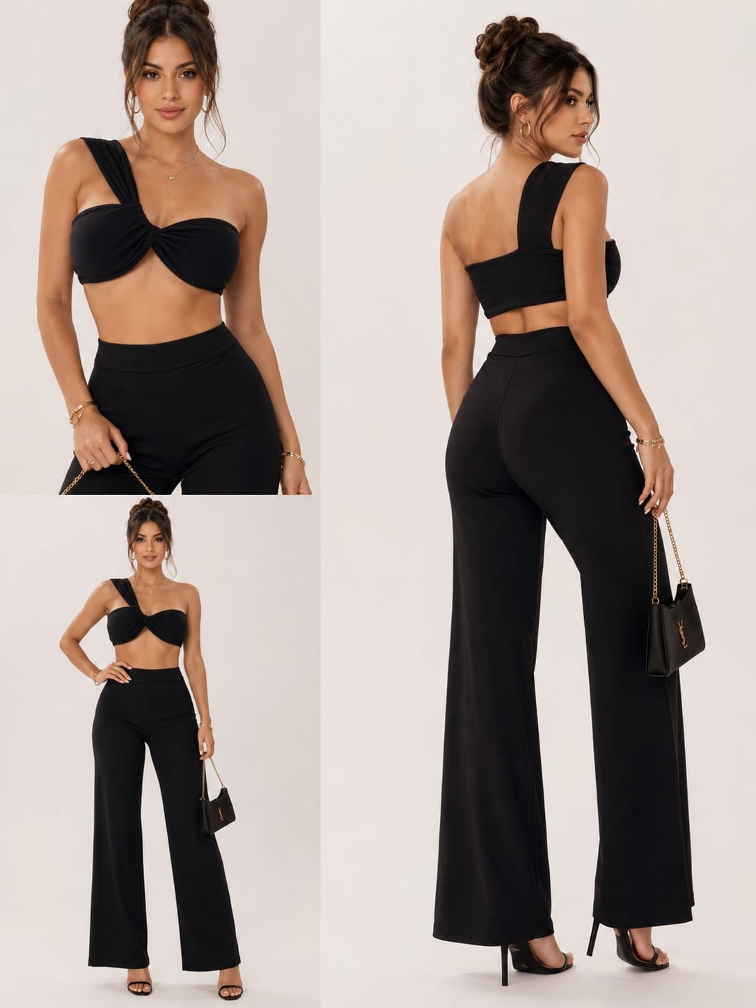 Pantaloneta  Corte Recto Blusa De 1 Hombro Cruzada