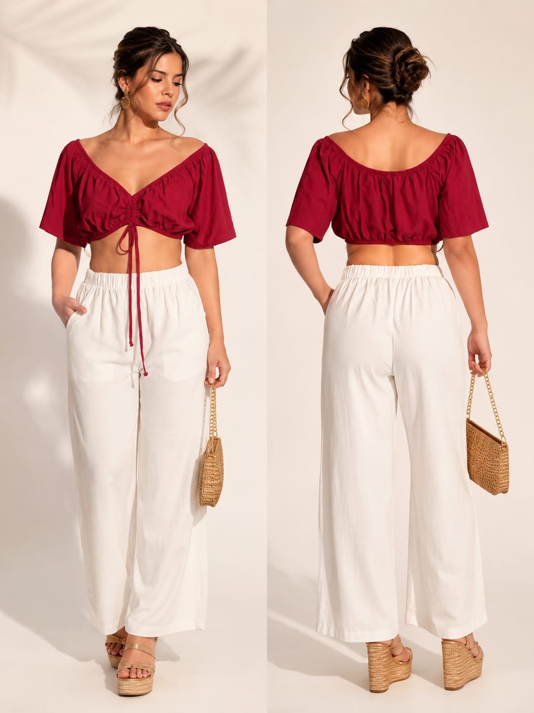 Pantaloneta Con Bolsillos Pata Ancha Con Blusa Manga Corta