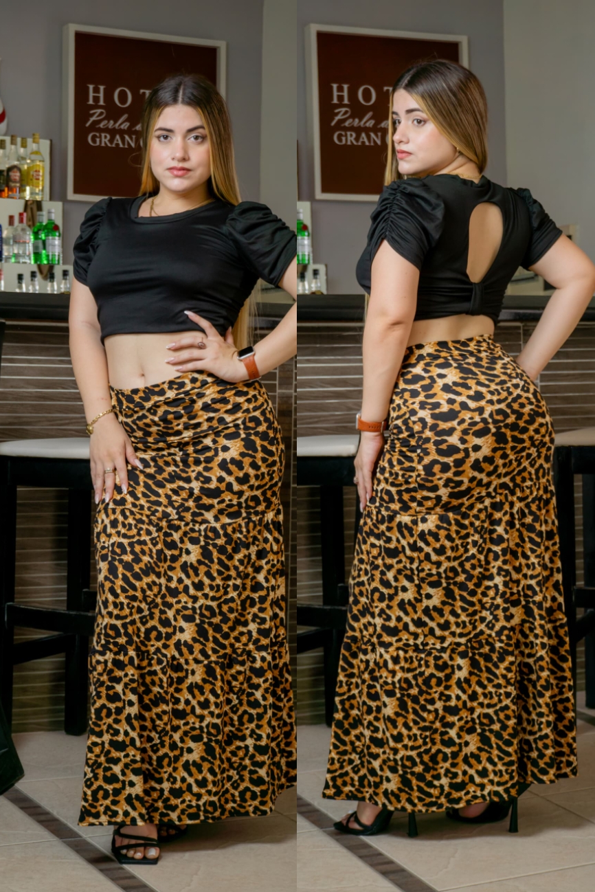 Saya Larga Blusa Mangas Globo Adorno Atras